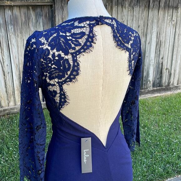 Lulu's Navy Blue Lace Open Back Dress Women's Size Small NWT - Picture 6 of 12